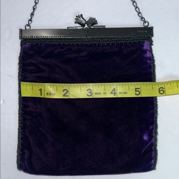 PRADA Velvet Clutch Purse Chain Strap Tulip Kiss Lock: Deep Purple Small - Picture 15 of 17